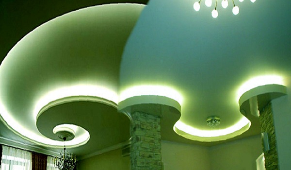 Двухуровневые потолки для гостиной из гипсокартона, фото