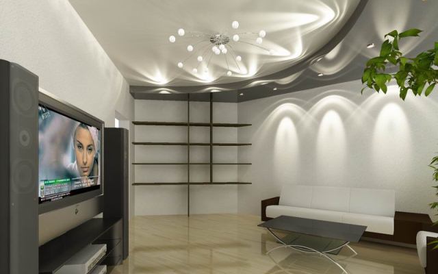 Двухуровневые потолки для гостиной из гипсокартона, фото