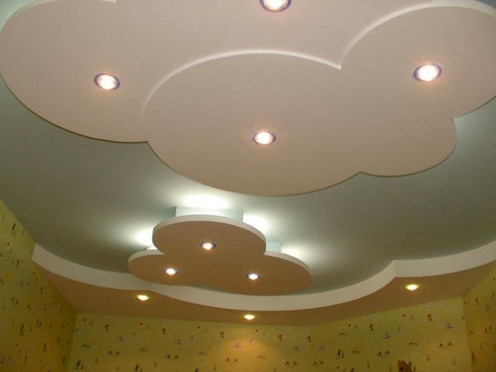 Двухуровневые потолки для гостиной из гипсокартона, фото
