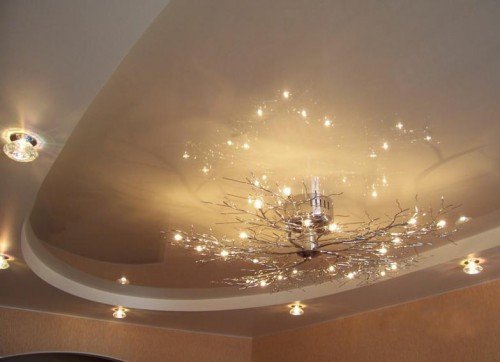 Какие светильники используют для натяжных потолков. Светодиодные светильники для натяжных потолков в интерьере помещения