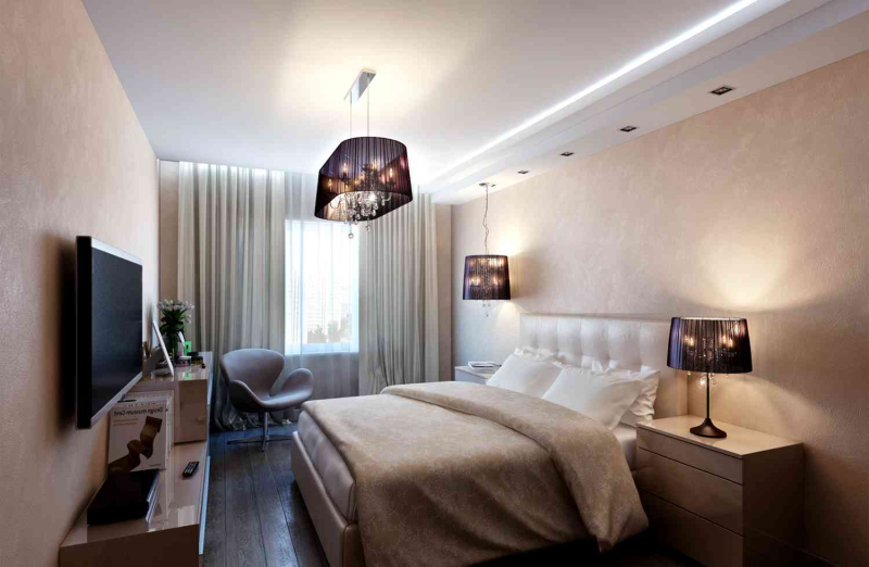 Освещение в спальне с натяжными потолками: как лучше сделать