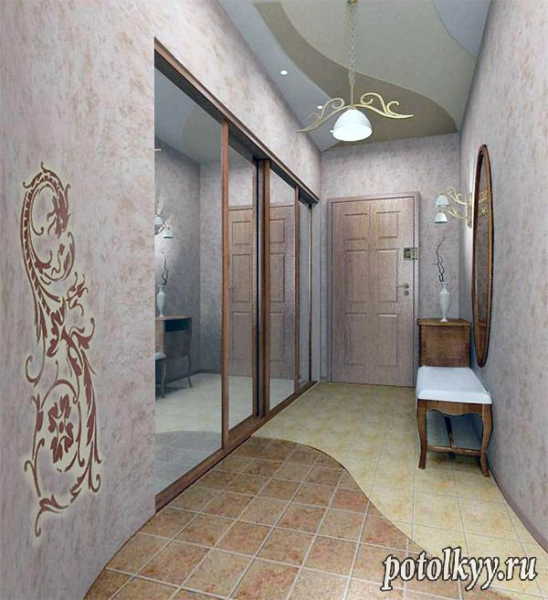 Подвесные потолки ромбом в узком коридоре. Сочетание отделки потолка с интерьером узкой прихожей. Фотогалереи натяжных потолков в прихожей и коридоре