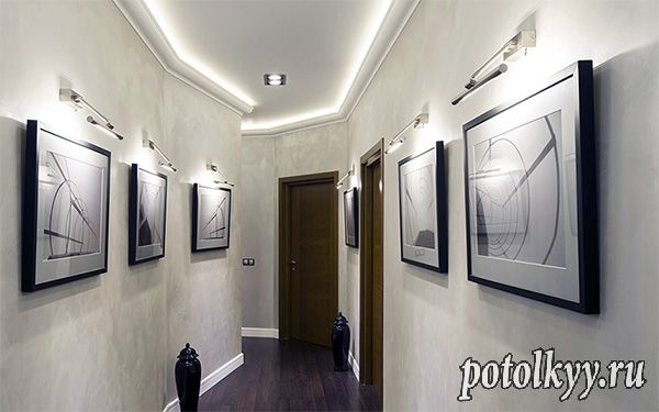 Подвесные потолки ромбом в узком коридоре. Сочетание отделки потолка с интерьером узкой прихожей. Фотогалереи натяжных потолков в прихожей и коридоре