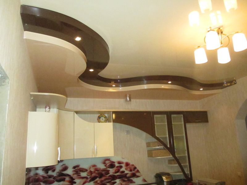 Виды освещения на кухне для натяжного потолка, фото различных светильников