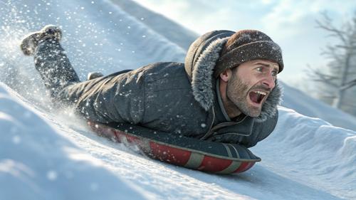 Обрадовавшись снегу, мужчина чуть не потерял от восторга голову