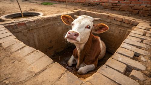 Корову под горло и вымя доставали из ямы гаража