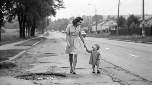 Ни мать, ни ребенок не заметили яму на пути