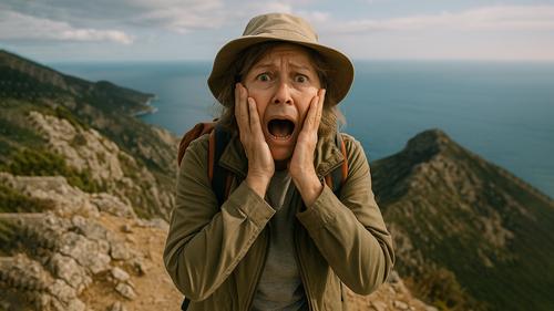 Женщина запаниковала на вершине горы