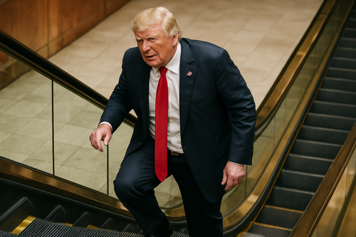 Трамп собственноножно взошел по сломавшемуся эскалатору