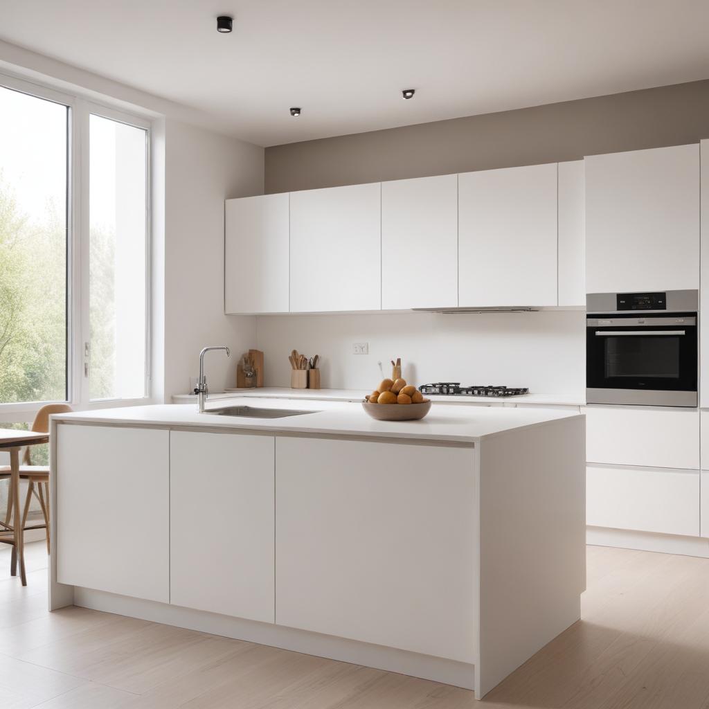 Кухня из МДФ с белой матовой отделкой и системой без ручек